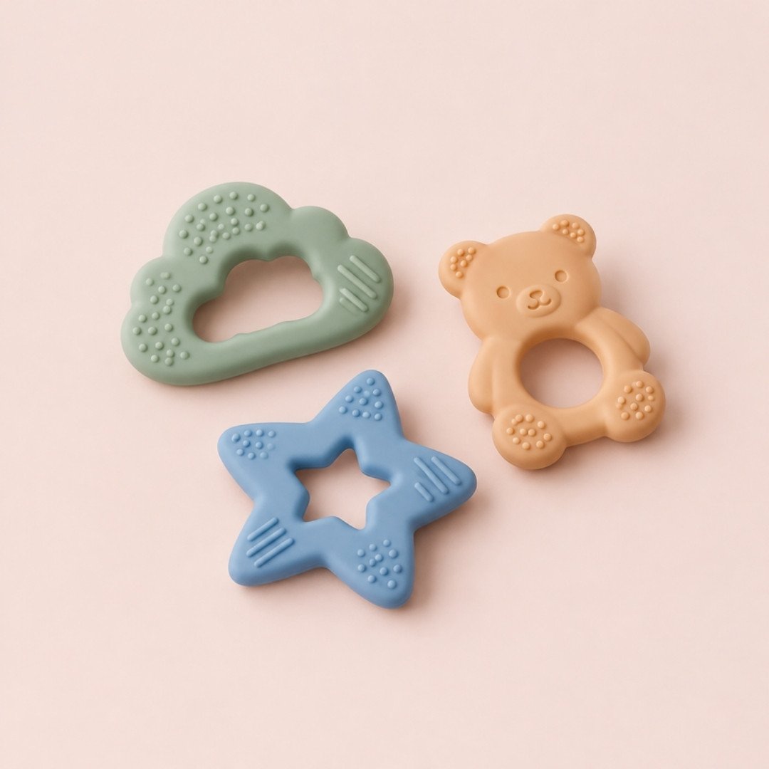 Cloud, bear and star silicone teethers